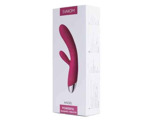 Ярко-розовый вибратор Angel с клиторальным отростком и нагревом - 19 см.