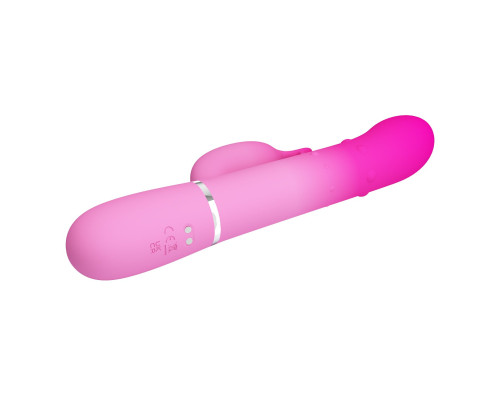 Розовый вибратор-кролик с вращающимися бусинами Shima - 22,6 см.