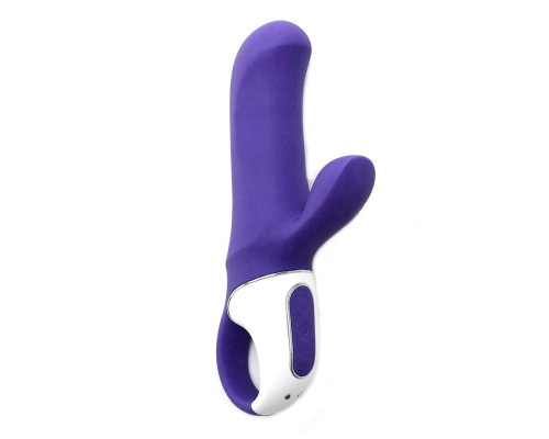 Фиолетовый вибратор Satisfyer Magic Bunny с клиторальным отростком - 17,6 см.
