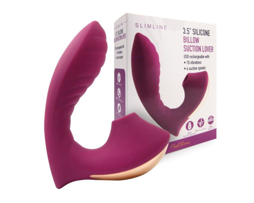 Сливовый L-образный вибромассажёр с вакуумной стимуляцией 3,5’’ Silicone Billow Suction Lover
