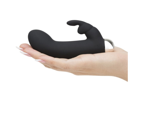 Черный вибратор с клиторальным отростком Greedy Girl Mini Rabbit Vibrator - 14 см.