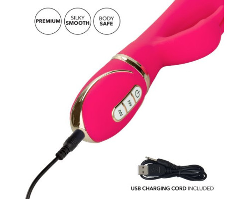 Розовый силиконовый вибратор с клиторальным отростком Signature Silicone Ultra-Soft Rabbit - 22,75 см.