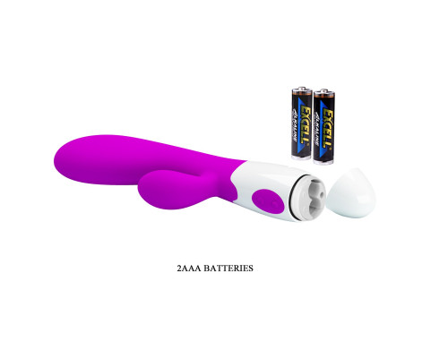 Лиловый вибратор со стимулятором клитора Alvis - 20,5 см.