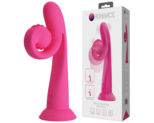 Розовый вибратор на присоске с закрученным клиторальным отростком - 20 см.