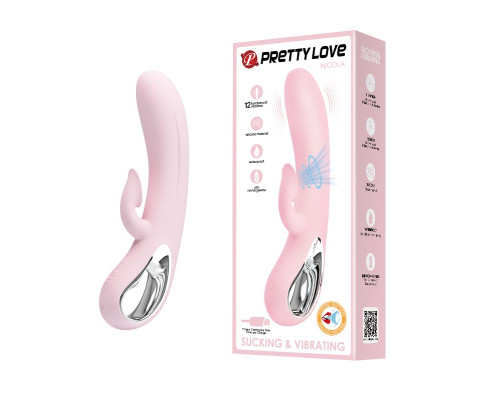 Нежно-розовый вибратор Nicola с вакуумной клиторальной стимуляцией - 24 см.