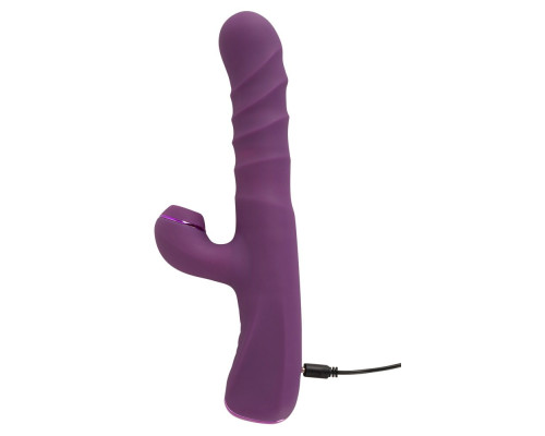 Фиолетовый вибратор-кролик с функцией постукивания и фрикциями 3 Function Rabbit Vibrator - 23,7 см.