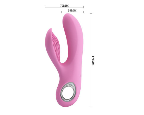 Розовый вибратор с клиторальным отростком Canrol - 17,1 см.