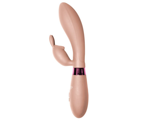 Бежевый вибратор Yonce с клиторальным зайчиком - 20,5 см.