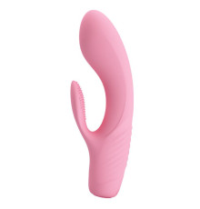 Нежно-розовый вибратор с клиторальным отростком Tim - 15,5 см.