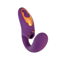 Фиолетовый вибромассажер с клиторальной стимуляцией Megam