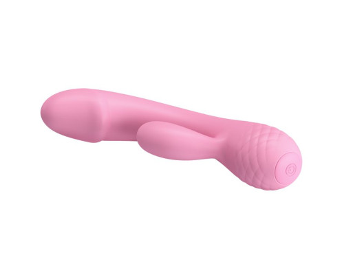 Розовый вибратор Ron с клиторальным отростком - 17,5 см.