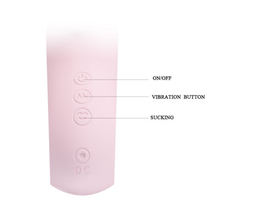 Нежно-розовый вибратор Nicola с вакуумной клиторальной стимуляцией - 24 см.