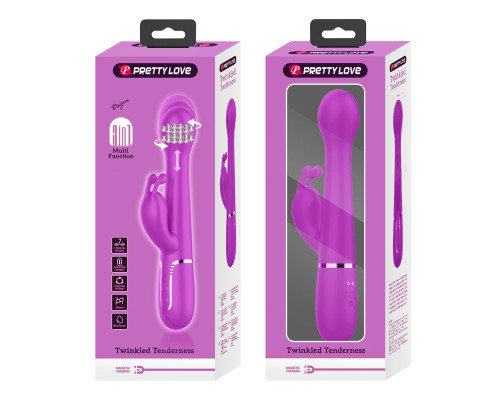 Лиловый вибратор-кролик Dejon с ротацией бусин и возвратно-поступательными движениями - 22,6 см.