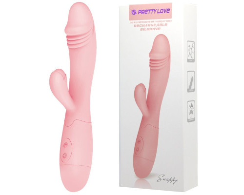 Нежно-розовый перезаряжаемый вибратор Snappy с клиторальным отростком - 19,5 см.