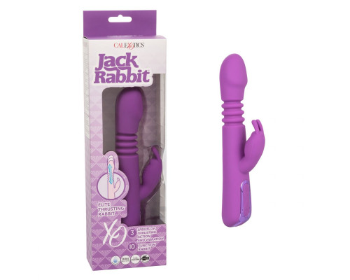 Фиолетовый вибратор-кролик Elite Thrusting Rabbit с возвратно-поступательными движениями - 23,5 см.