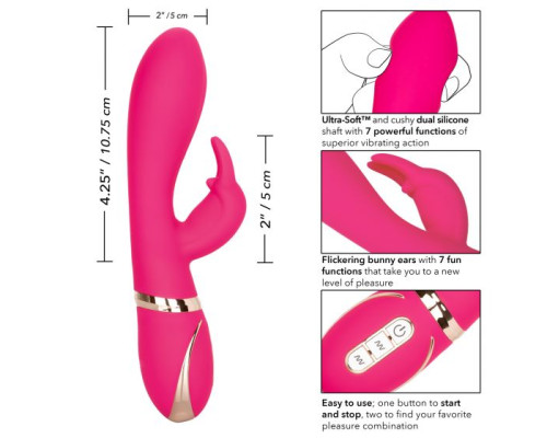 Розовый силиконовый вибратор с клиторальным отростком Signature Silicone Ultra-Soft Rabbit - 22,75 см.