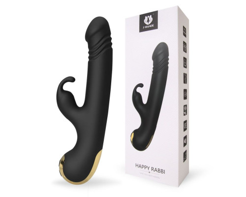 Черный вибромассажер-кролик Happy Rabbi - 22,5 см.