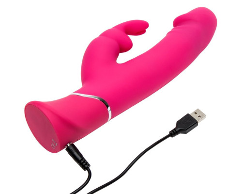 Розовый вибратор-кролик Realistic Dual Density Rechargeable Rabbit Vibrator - 25,5 см.