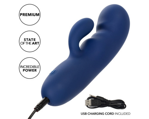 Синий вибромассажер-кролик Cashmere Silk Duo - 16,5 см.