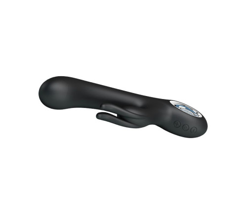 Чёрный вибромассажер с клиторальным отростком Carina - 19 см.