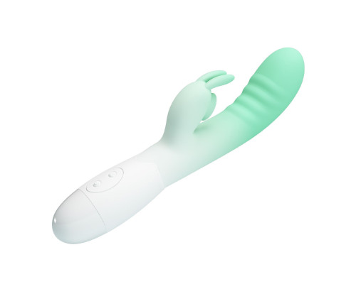 Зелено-белый вибратор-кролик Cerberus - 20,6 см.