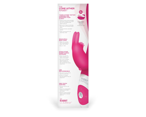 Ярко-розовый вибромассажёр The Come Hither Rabbit с клиторальным отростком - 22 см.