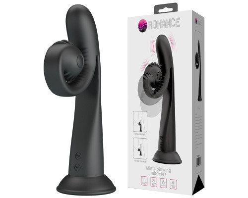 Черный вибратор на присоске с закрученным клиторальным отростком - 20 см.