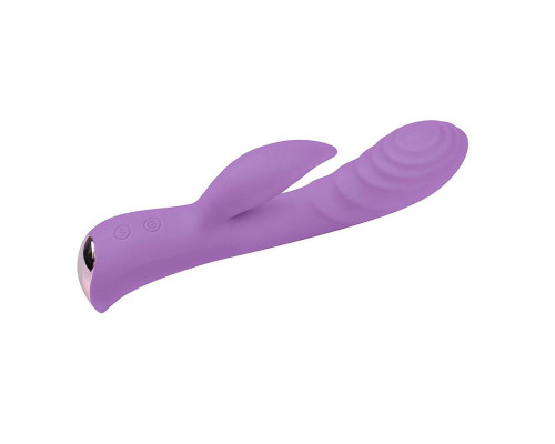Фиолетовый вибромассажер-кролик 5  Silicone Ripple Passion - 19,1 см.