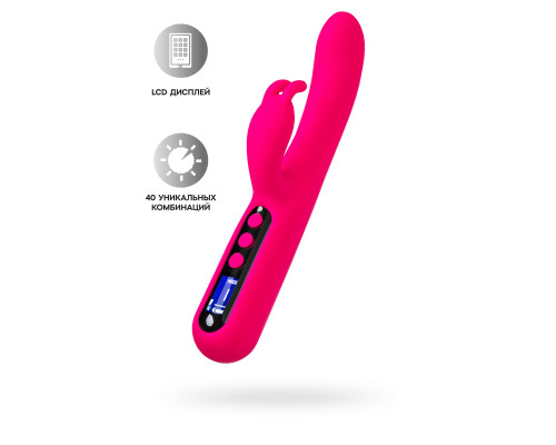 Ярко-розовый вибратор с клиторальной стимуляцией Rablock - 23,5 см.