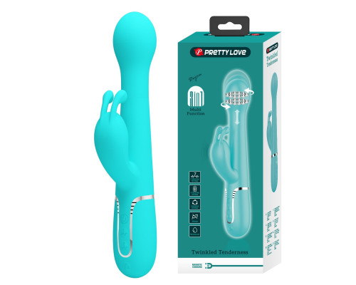 Мятный вибратор-кролик Dejon с ротацией бусин и возвратно-поступательными движениями - 22,6 см.