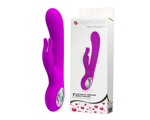 Лиловый вибромассажер с клиторальным отростком Hot Rabbit - 19 см.