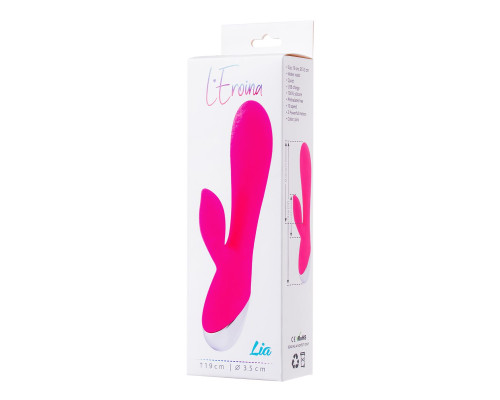 Розовый силиконовый вибратор с клиторальным стимулятором LIA - 19 см.