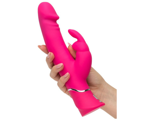 Розовый вибратор-кролик Realistic Dual Density Rechargeable Rabbit Vibrator - 25,5 см.