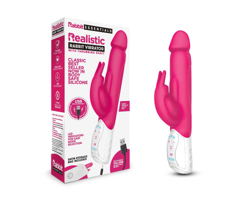 Розовый перезаряжаемый вибратор с клиторальным стимулятором - 25 см.