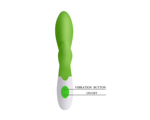 Зеленый вибратор Owen с клиторальным отростком - 20 см.