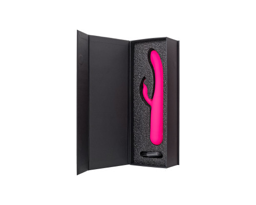 Ярко-розовый вибратор с клиторальной стимуляцией Rablock - 23,5 см.