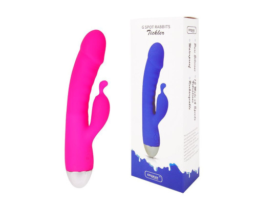 Розовый вибромассажер с отростком для стимуляции клитора - 22 см.