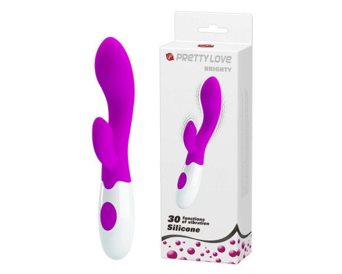 Лиловый вибратор Brighty с клиторальным отростком - 20 см.