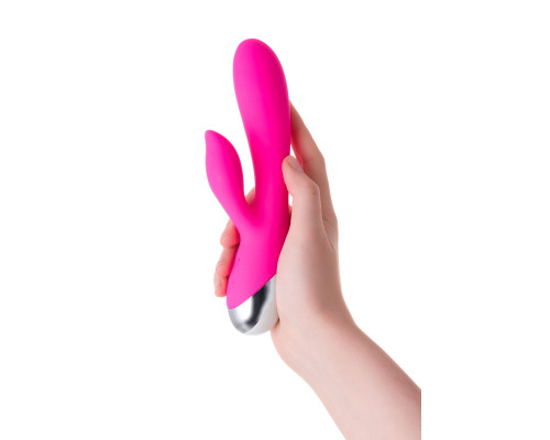 Розовый силиконовый вибратор с клиторальным стимулятором LIA - 19 см.