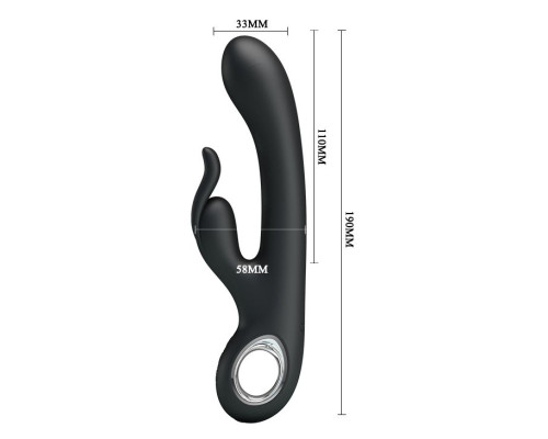 Чёрный вибромассажер с клиторальным отростком Carina - 19 см.