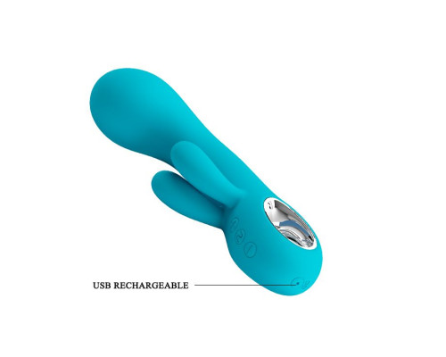 Бирюзовый вибратор Chris с клиторальным отростком - 15,4 см.