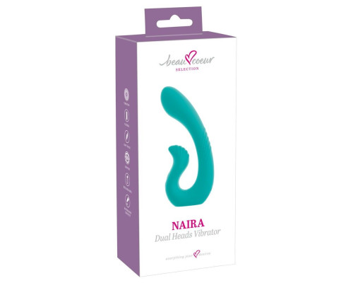 Бирюзовый вибратор NAIRA Dual Heads Vibrator - 17,5 см.
