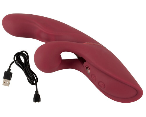 Малиновый вибратор-кролик с функцией постукивания 2 Function Rabbit Vibrator - 22,3 см.