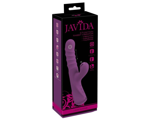 Фиолетовый вибратор-кролик с функцией постукивания и фрикциями 3 Function Rabbit Vibrator - 23,7 см.