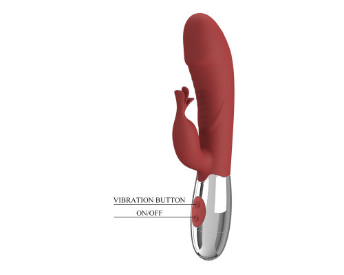 Красный вибратор со стимулятором клитора Rasmussen - 19,8 см.