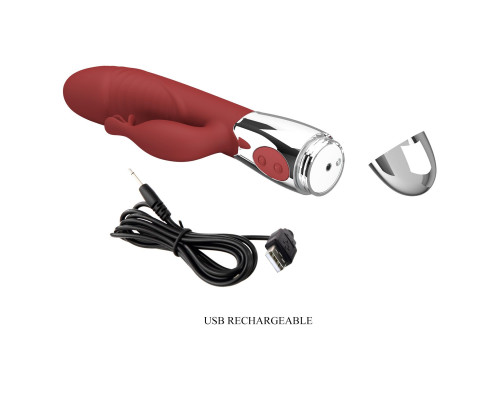 Красный вибратор со стимулятором клитора Rasmussen - 19,8 см.