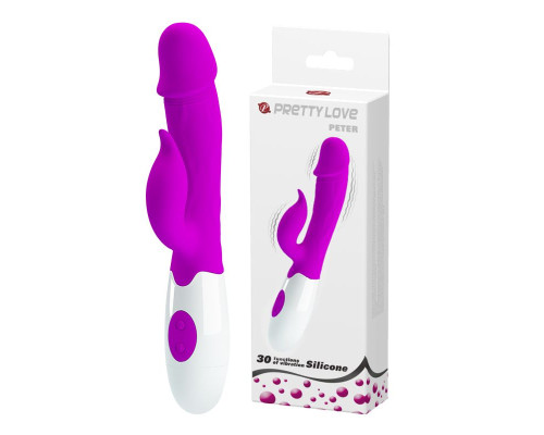 Лиловый вибратор с клиторальным отростком Peter - 19,2 см.
