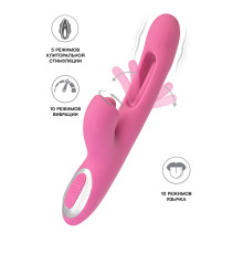 Розовый вибратор с двигающимся язычком и стимулирующим шариком Monti - 24 см.