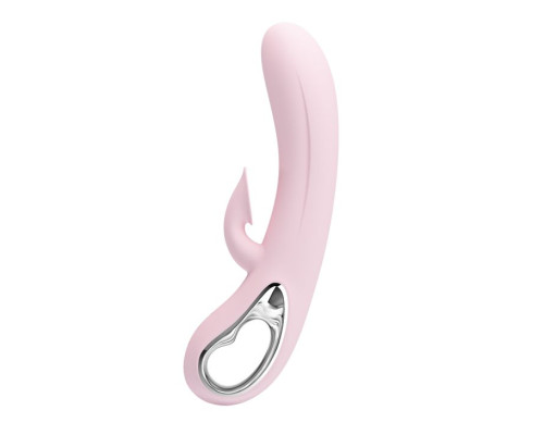 Нежно-розовый вибратор Nicola с вакуумной клиторальной стимуляцией - 24 см.