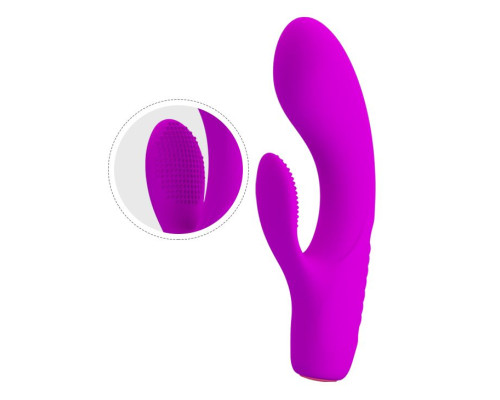 Лиловый вибратор с клиторальным отростком Tim - 15,5 см.